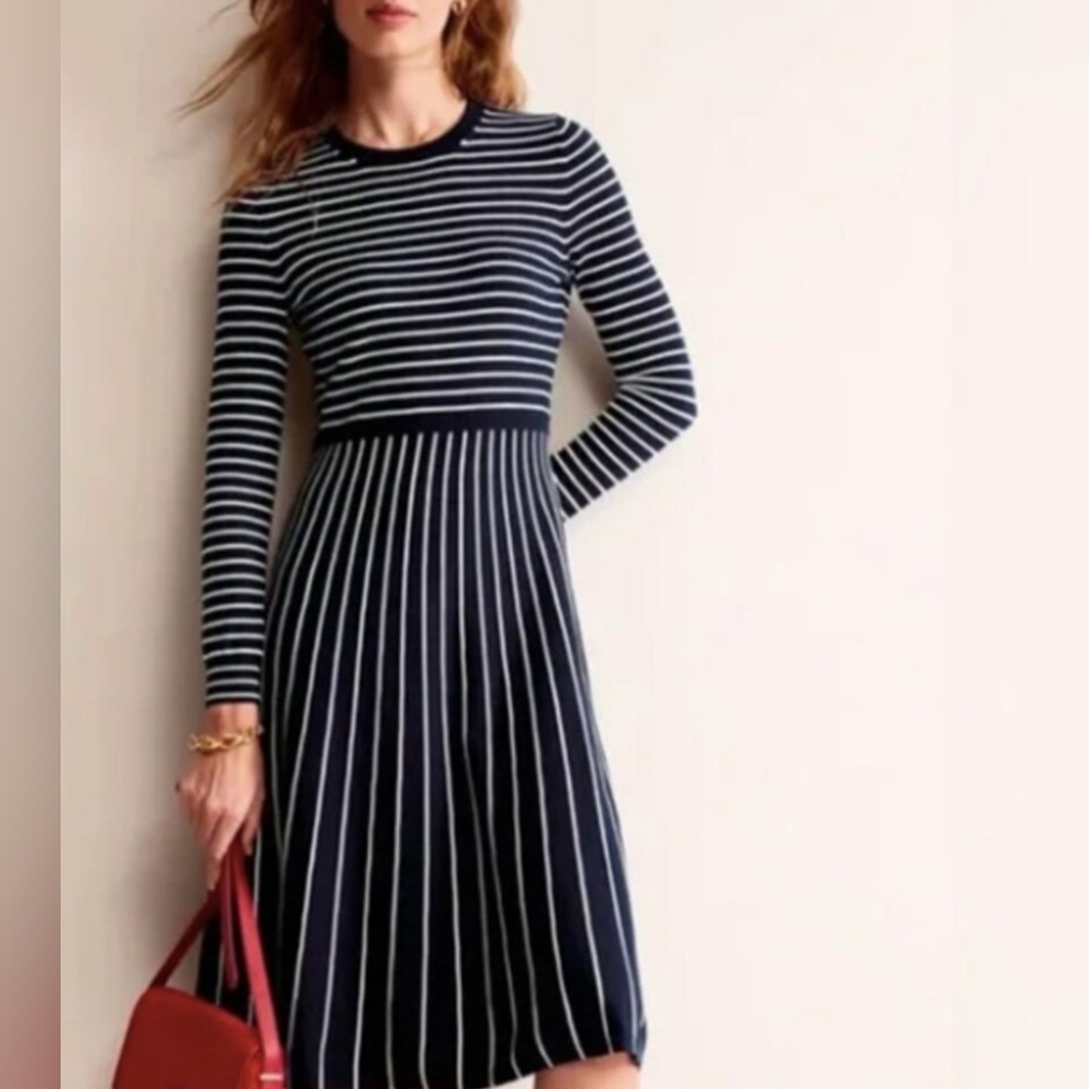 Boden Maria Knitted Midi Dress Blue and white Stripe Size 8 L